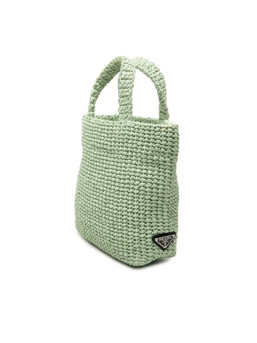 Prada Triangle Logo Small Crochet Tote Green Raffia - Picture 2 of 6